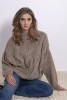 Sweter oversize z wzorem aranów F840 Kolor Mocca