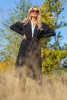 Woolen long cardigan with a belt F1116 color Black