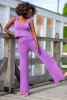 Knitted set simple pants with slits and spaghetti strap top F1242