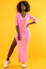 Long knitted ribbed dress F1423 color babypink