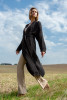 Long openwork cardigan with a belt F1474 color Black