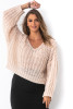 Sweter ovesize z dekoltem w serek F1492 Kolor Nude