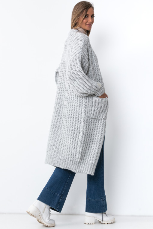 Long cardigan with a thicker weave with pockets F1496