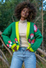 Short mushroom-themed cardigan, buttoned, colorful F1505 color Green