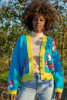 Short mushroom-themed cardigan, buttoned, colorful F1505 color TURKUS