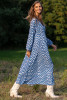 Long dress in a geometric pattern F1503 color Blue