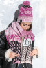 Hat with a pom-pom and cat scarf F1557 color DAHLIA