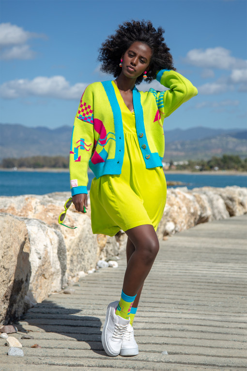 Button-up jacquard cardigan with a geometric pattern F1650