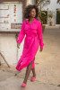 Long shirt dress with a belt F1657 color Amaranth