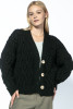 Classic Buttoned Cardigan with Cable Knit Pattern F1726 color Black