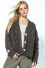 Classic Buttoned Cardigan with Cable Knit Pattern F1726 color Espresso