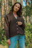 Classic, simple woolen cardigan buttoned with buttons F1710 color Espresso