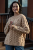 Warm sweater with a cable knit neckline F1747 color Carmel