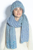 Wool hat and scarf set with a chunky knit F1754 color Blue