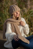 Long chunky knit scarf F1561 color Carmel