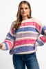 Kolorowy sweter z wełny w paski F1885 color Pink