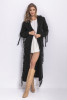 Long cardigan with fringes and hood F742 black