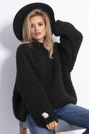 Sweter CHUNKY KNIT luźny w prążek F790 czarny