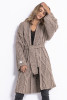 Aran pattern cardigan coat with a belt F825 mocca