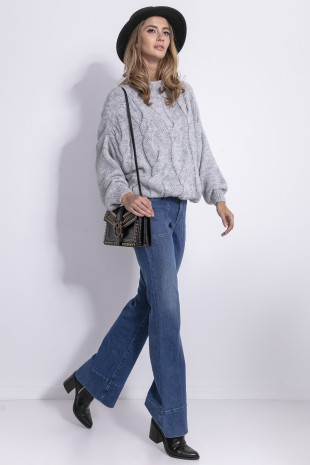 Oversized Aran pattern sweater F840 grey