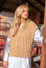 Woolen warm V-neck vest F1118 carmel