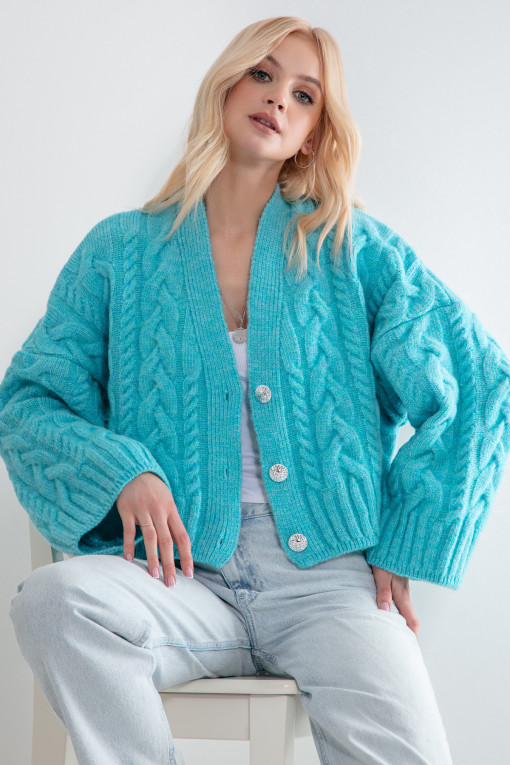 Short buttoned cardigan with pattern F1210 sky blue