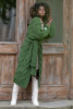 Long woolen cardigan with decorative chunky knit F1261 olive