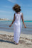 Long summer dress with a V-neck F1467 white