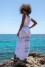 Long openwork dress with a v-neck F1463 white