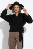 Short knotted wool sweater F1504 black