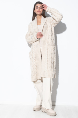 Long cardigan with a wide shawl collar F1535 beige