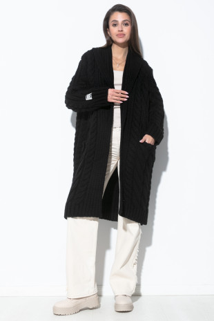 Long cardigan with a wide shawl collar F1535 black