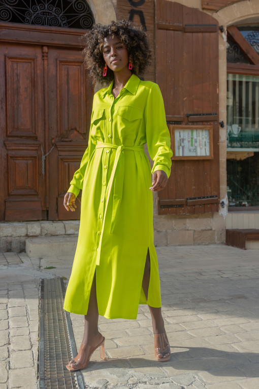 Long shirt dress with a belt F1657 lime