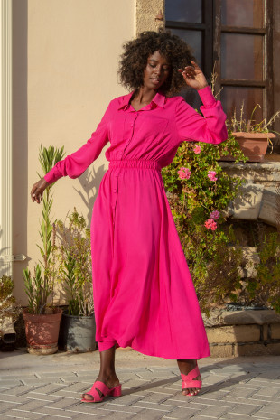 Long buttoned dress F1648 amaranth