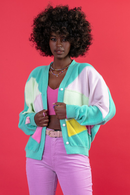 Colorful oversized cotton cardigan F1645 mint