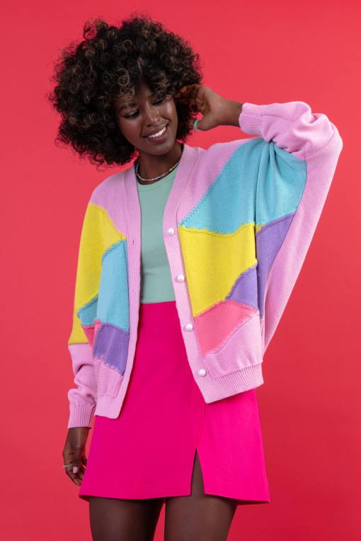 Colorful oversized cotton cardigan F1645 babypink