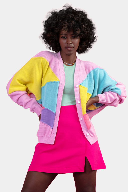 Colorful oversized cotton cardigan F1645 babypink