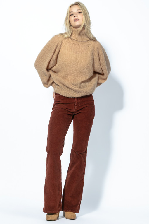 Seamless oversized turtleneck alpaca wool sweater F1729 carmel