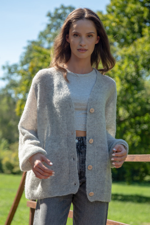 Button-up cardigan made from undyed alpaca wool F1725 grey