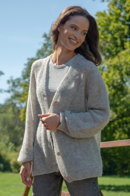 Button-up cardigan made from undyed alpaca wool F1725 grey