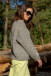 Classic sweater made from undyed alpaca wool and Maco cotton F1740 grey