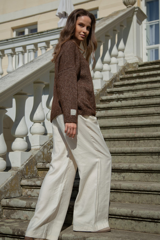 CLASSIC SWEATER MADE FROM UNDYED ALPACA WOOL AND MACO COTTON F1743 espresso