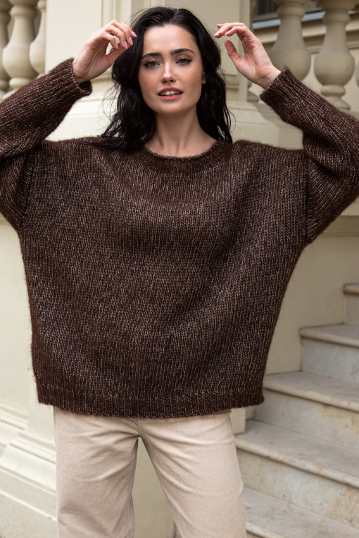 CLASSIC SWEATER MADE FROM UNDYED ALPACA WOOL AND MACO COTTON F1743 espresso