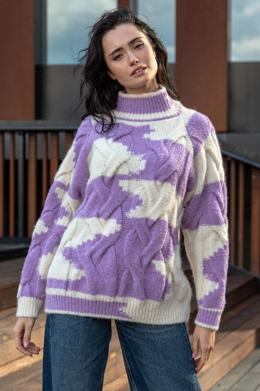 Warm, colorful cable-knit sweater F1752 purple