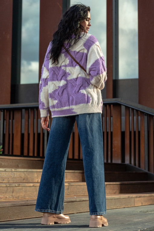 Warm, colorful cable-knit sweater F1752 purple