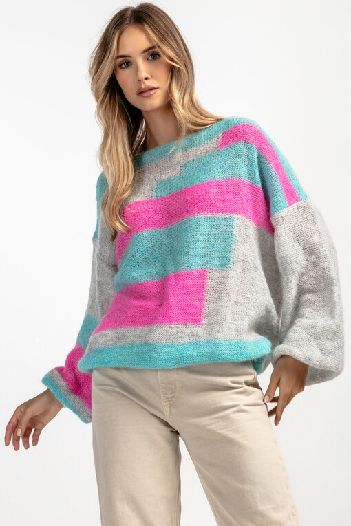 Kolorowy casualowy sweter z wełny F1895 sweetpink